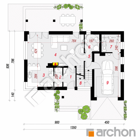 Проект дома ARCHON+ Дом в журавках 4 (П) План першого поверху