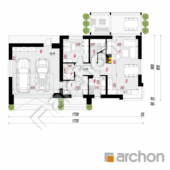 Проект дома ARCHON+ Дом в хлорофитуме 12 (Г2) План першого поверху