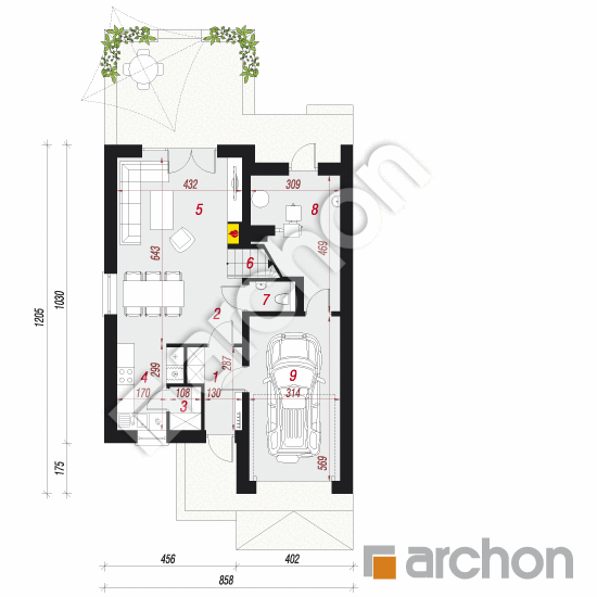 Проект будинку ARCHON+ Будинок під агавами 2 вер. 2 План першого поверху