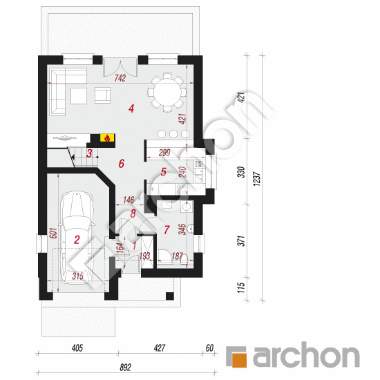 Проект дома ARCHON+ Дом в фуксиях вер.2 План першого поверху