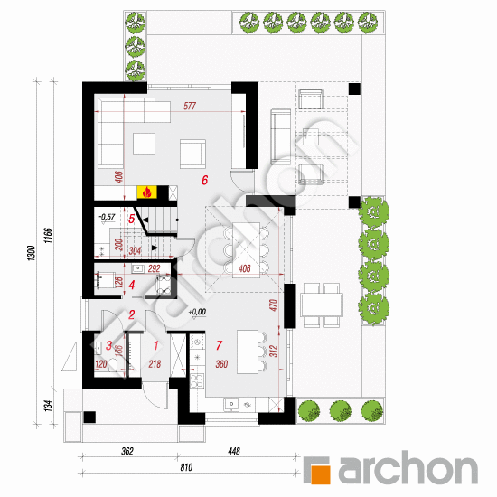 Проект будинку ARCHON+ Будинок в орлішках 6 (Е) ВДЕ План першого поверху