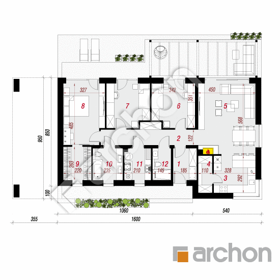 Проект будинку ARCHON+ Будинок в плюмеріях 6 (Е) План першого поверху