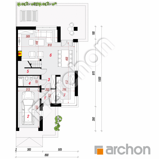 Проект дома ARCHON+ Дом в чарницах 2 (ГБ) План першого поверху