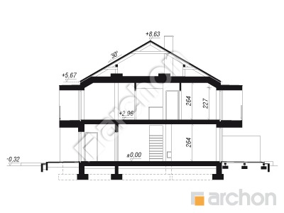 Проєкт будинку ARCHON+ Будинок в клематисах 28 (Р2) Розріз будинку