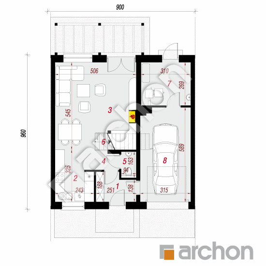 Проект дома ARCHON+ Дом в цикламенах 5 (С) вер. 2 План першого поверху