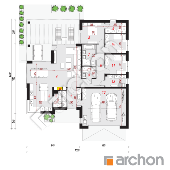 Проект будинку ARCHON+ Будинок в підсніжниках 10 (Г2) План першого поверху