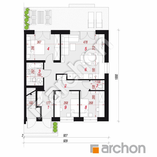 Проект дома ARCHON+ Дом в фиалках 17 (Р2Б) вер.2 План першого поверху
