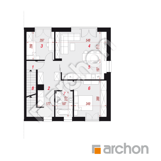 Проект дома ARCHON+ Дом в фиалках 17 (Р2Б) вер.2 План першого поверху