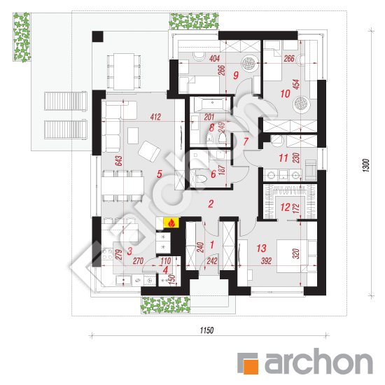 Проект будинку ARCHON+ Будинок в хакетіях 5 План першого поверху