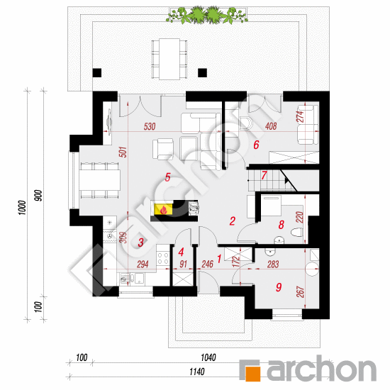 Проект дома ARCHON+ Дом в филодендронах 3 План першого поверху