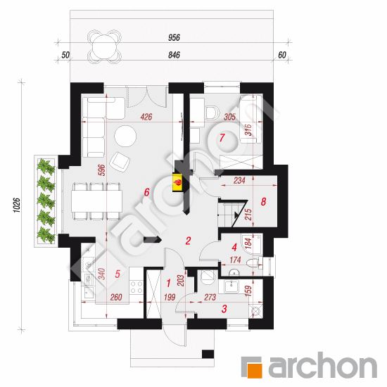 Проект дома ARCHON+ Дом в медуницах (Н) План першого поверху