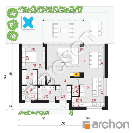 Проект дома ARCHON+ Дом под грабами 2 (Е) План першого поверху