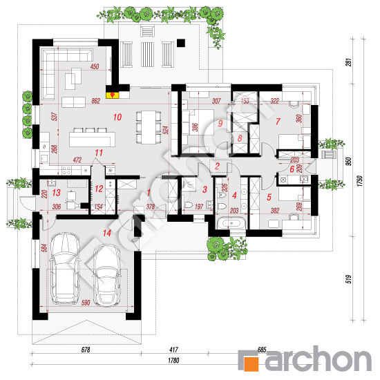 Проект дома ARCHON+ Дом в розах (Г2) План першого поверху