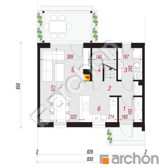 Проект будинку ARCHON+ Будинок в еверніях (С) План першого поверху