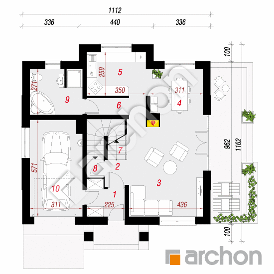 Проект дома ARCHON+ Дом в аспарагусах (ПН) вер.2 План першого поверху