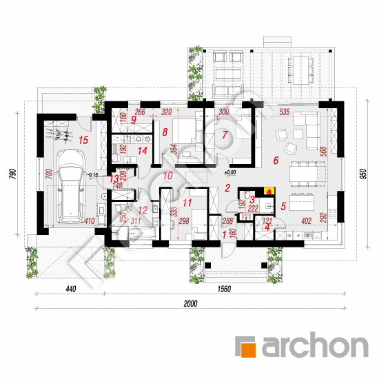 Проект будинку ARCHON+ Будинок в лещиновнику 7 (Г) План першого поверху