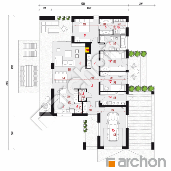 Проект будинку ARCHON+ Будинок в матуканах План першого поверху