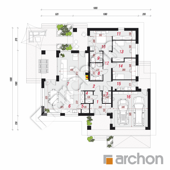 Проект будинку ARCHON+ Будинок в джонагольдах 7 (Г2) План першого поверху
