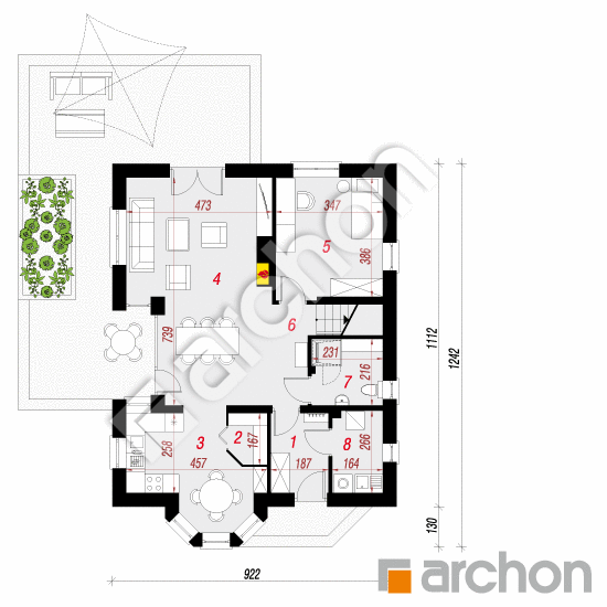 Проект дома ARCHON+ Дом под фисташковым деревом вер.2 План першого поверху