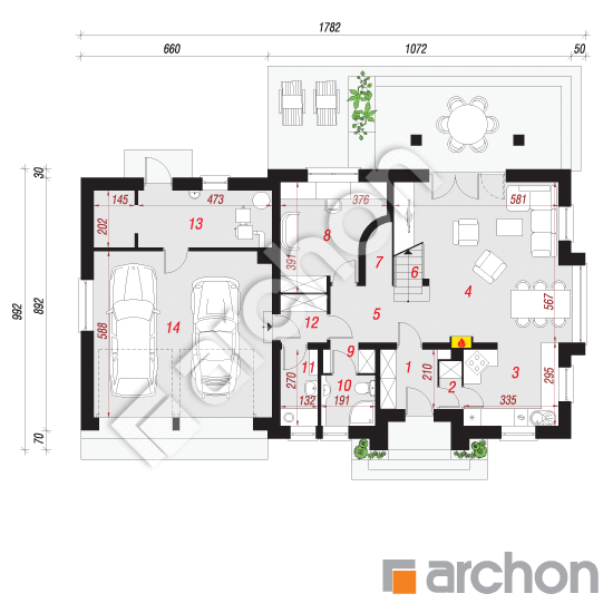 Проект будинку ARCHON+ Будинок в гіацинтах (Г2) вер. 2 План першого поверху
