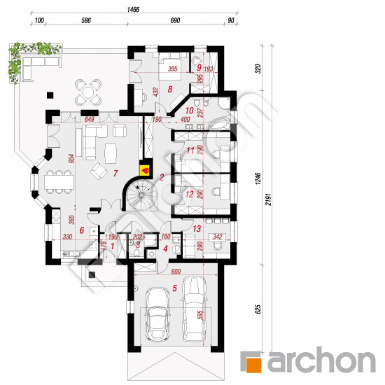 Проект будинку ARCHON+ Будинок в настурціях 3 вер.3 План першого поверху