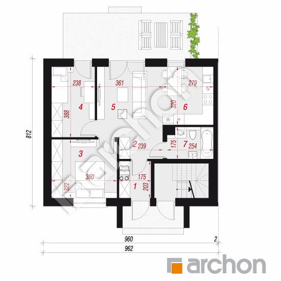 Проєкт будинку ARCHON+ Будинок в пілеях (Р2БЕ) вер.3 План першого поверху
