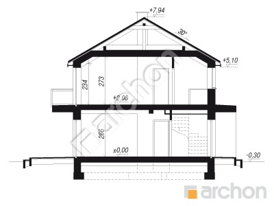 Проект дома ARCHON+ Дом в пилеях (Р2БЕ) вер.3 Розріз будинку