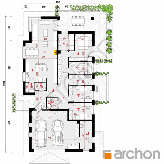 Проект будинку ARCHON+ Будинок в обрієті 2 (Г2) План першого поверху