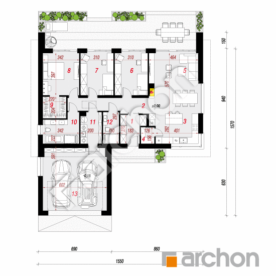 Проект дома ARCHON+ Дом в наранхиле 3 (Г2) План першого поверху