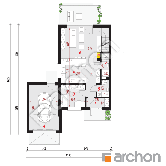 Проект дома ARCHON+ Дом в тунбергиях 5 (ГС) План першого поверху