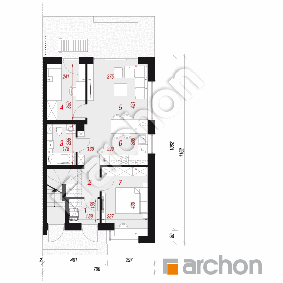 Проект дома ARCHON+ Дом в фиалках 6 (Р2БЕ) вер.2 План першого поверху