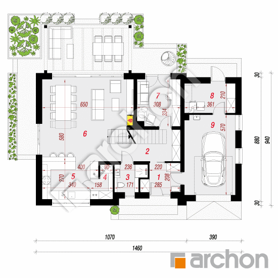 Проект дома ARCHON+ Дом в изумрудах 5 (Г) План першого поверху