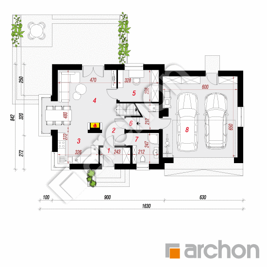 Проект дома ARCHON+ Дом в рододендронах 7 (Г2Н) План першого поверху