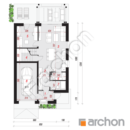 Проект дома ARCHON+ Дом в арлетах 2 План першого поверху