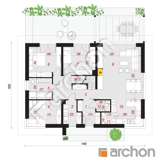 Проект будинку ARCHON+ Будинок під червоною горобиною 12 (Н) План першого поверху