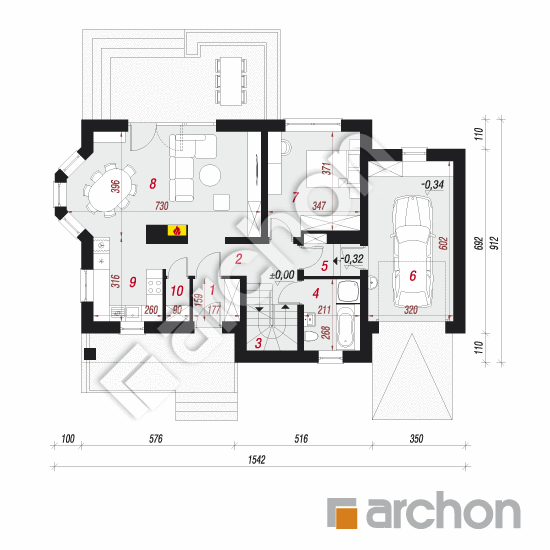 Проект дома ARCHON+ Дом в деванне 2 (П) вер.3 План першого поверху