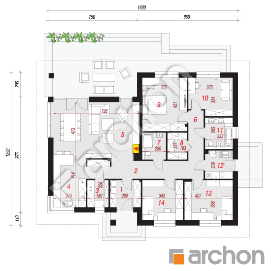 Проект дома ARCHON+ Дом в альвах 3 План першого поверху