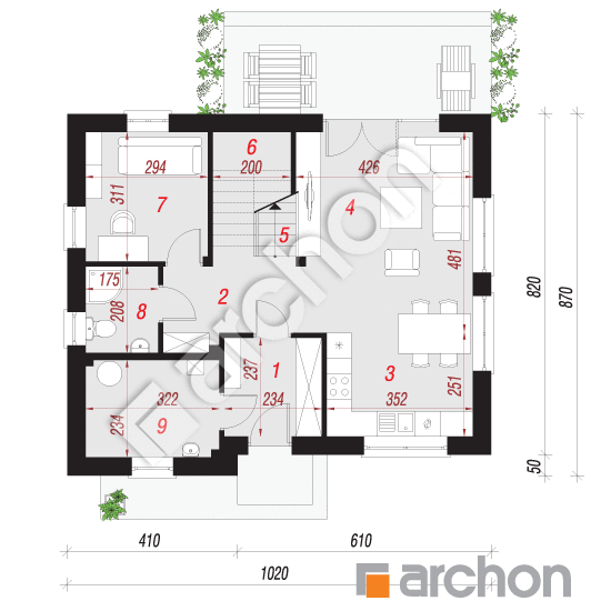 Проект дома ARCHON+ Дом в хлорофитуме (Т) План першого поверху