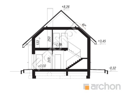 Проєкт будинку ARCHON+ Будинок в хлорофітумі (Т) Розріз будинку