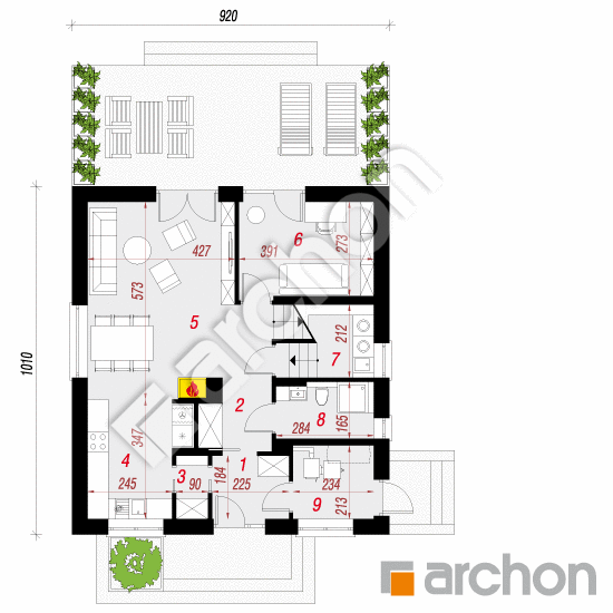 Проект будинку ARCHON+ Будинок в рододендронах 21 (НТ) План першого поверху