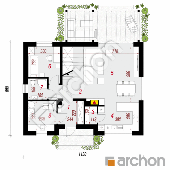 Проект будинку ARCHON+ Будинок в хлорофітумі 16 План першого поверху