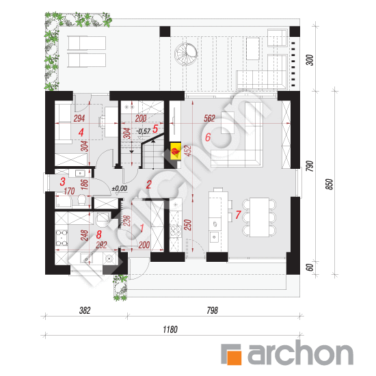 Проект будинку ARCHON+ Будинок в сверціях 2 (Е) План першого поверху