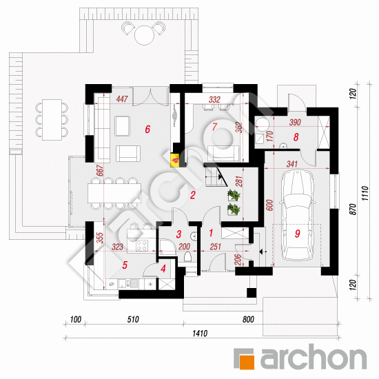 Проект дома ARCHON+ Дом в чернушке 2 TERMO  вер.2 План першого поверху