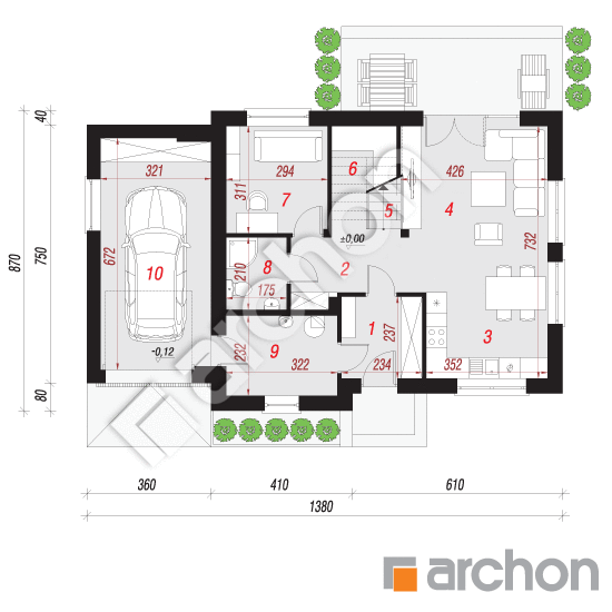 Проект будинку ARCHON+ Будинок в хлорофітумі (ГТ) вер.2 План першого поверху