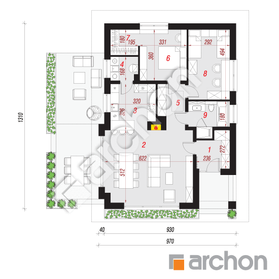 Проект дома ARCHON+ Дом в сирени 14 План першого поверху