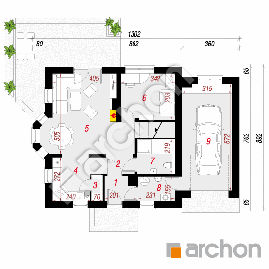 Проект будинку ARCHON+ Будинок в рододендронах 4 вер. 2 План першого поверху