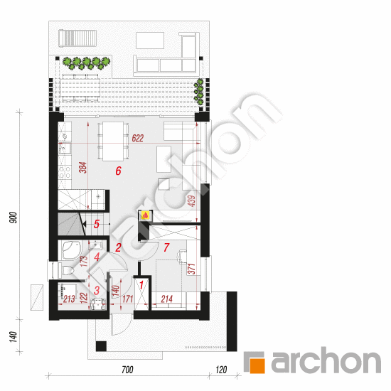 Проект дома ARCHON+ Дом в голокучнике (АЕ) ВИЭ План першого поверху
