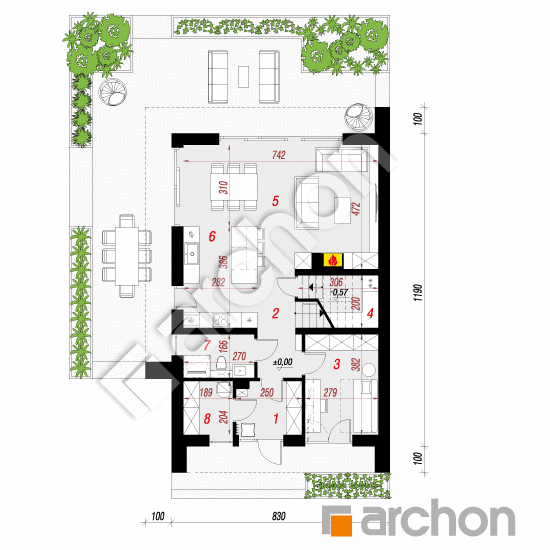 Проект дома ARCHON+ Дом в маракуйях 2 План першого поверху