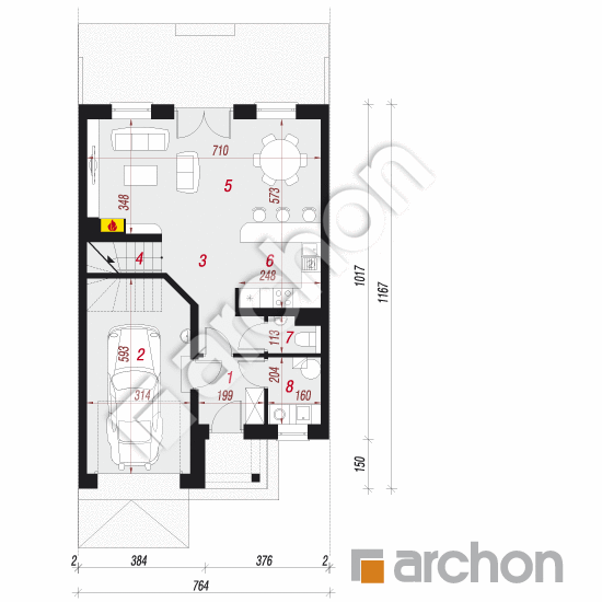 Проект дома ARCHON+ Дом в клематисах вер.3 План першого поверху