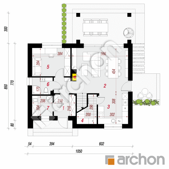 Проект будинку ARCHON+ Будинок в малинівці 17 План першого поверху